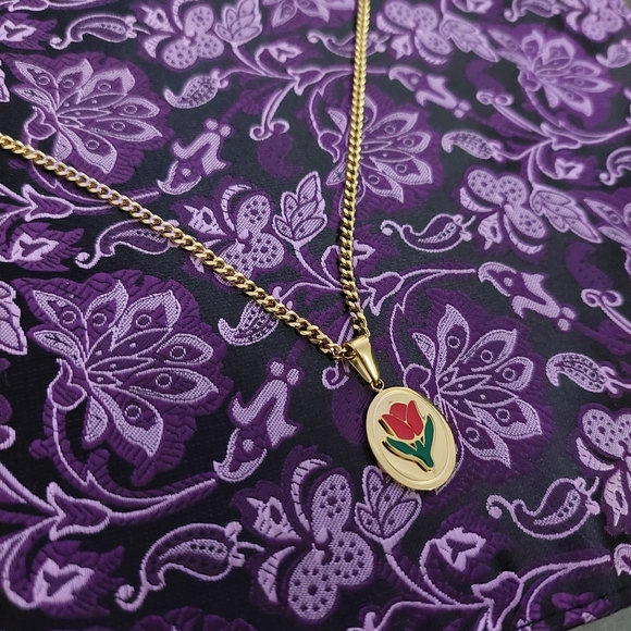 18K Gold Plated 🌹 Rose Flower Pendant with 18K Gold Plated Miami Cuban Link - Picture 9 of 13